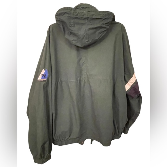 Vintage 90s Nautica Forest Green Windbreaker / Raincoat w fold up hood- Size XL - Picture 6 of 13